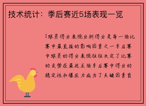 技术统计：季后赛近5场表现一览